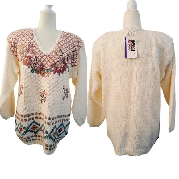 Sarah Morgan Vintage 90'S Knit Pullover Sweater Dusty Pink Floral Coquet Small - Picture 2 of 8